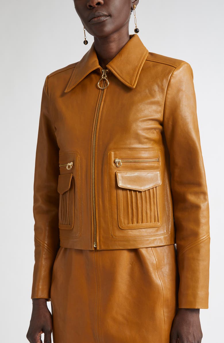 ST. JOHN Kristen Washed Leather Crop Jacket, Alternate, color, Cinnamon