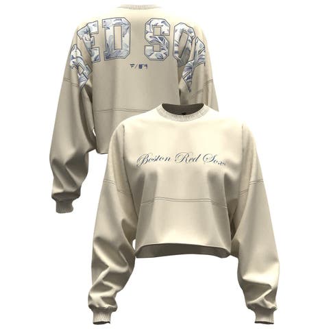Women's Fanatics  Light Beige Boston Red Sox Spirit Floral Script Cropped Long-Sleeve T-Shirt