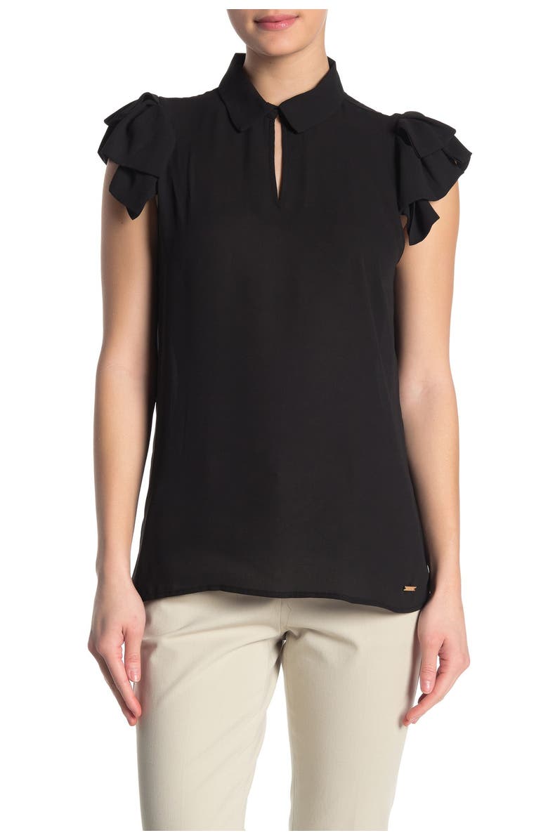 T Tahari Short Sleeve Pleated Blouse, Main, color, 