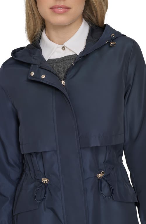 Cole Haan Signature Hooded Trench Raincoat In Indigo