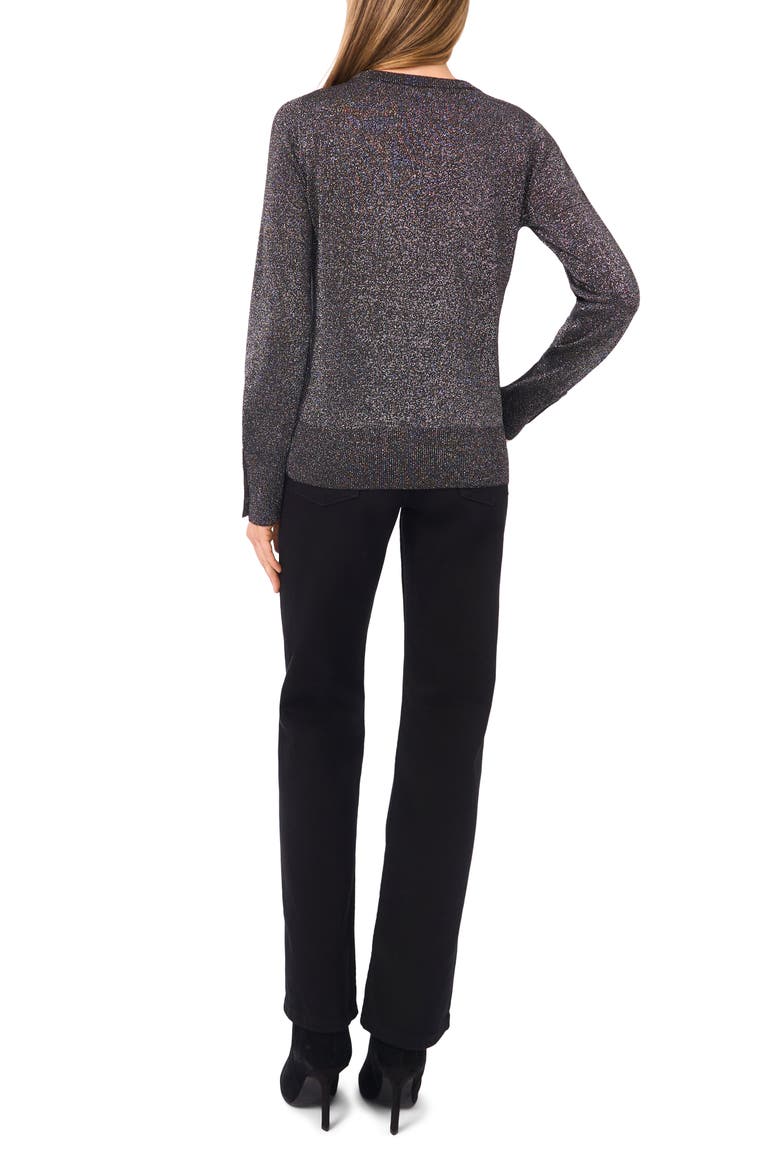 Rhinestone Button Sweater, Alternate, color, DARK BLACK LUREX