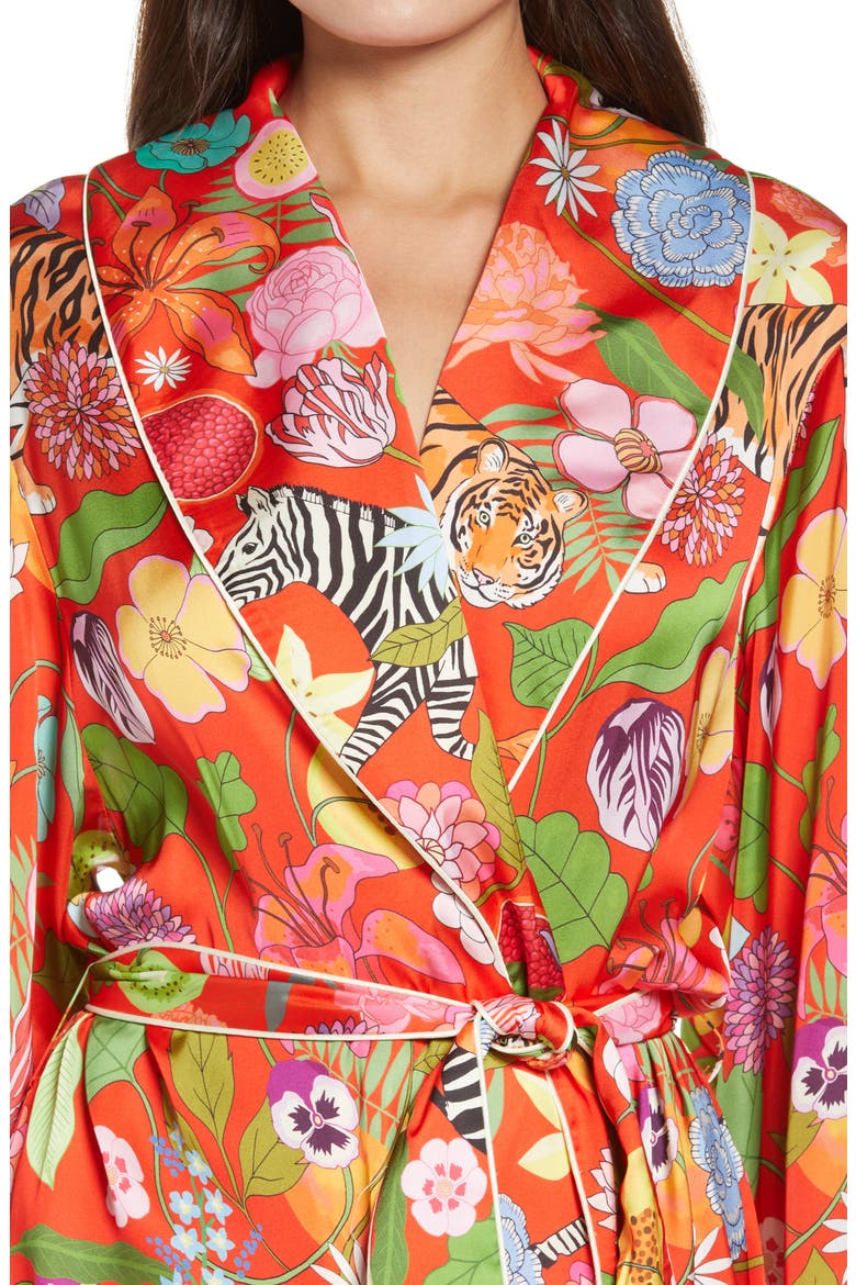 Tiger Bouquet Long Wrap Robe, Alternate, color, RED