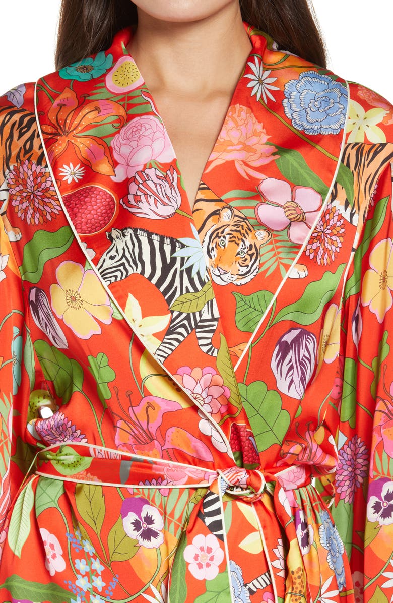 Karen Mabon Tiger Bouquet Long Wrap Robe, Alternate, color,