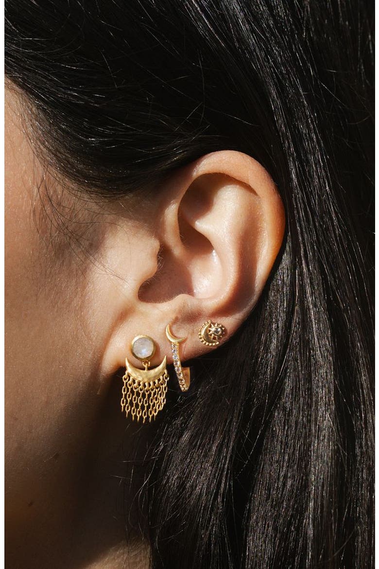 Scattering Stardust Moonstone Fringe Stud Drop Earrings, Alternate, color, Gold