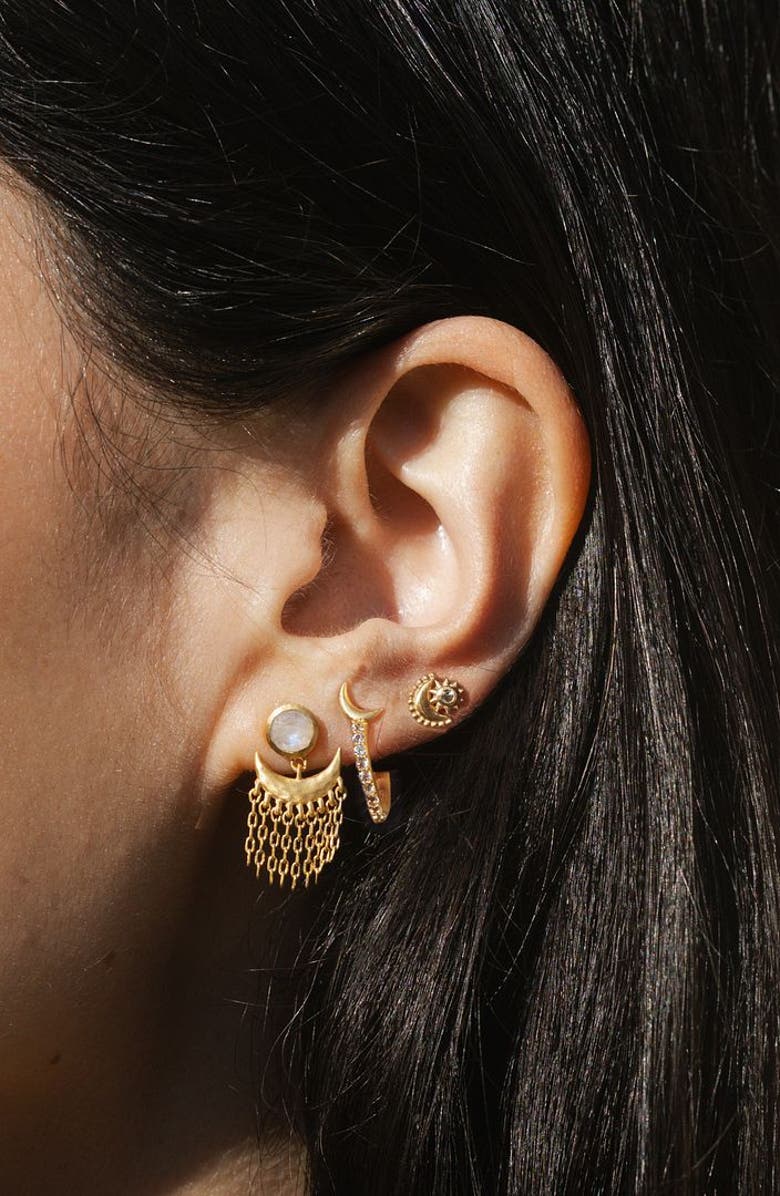 Satya Jewelry Scattering Stardust Moonstone Fringe Stud Drop Earrings, Alternate, color, Gold