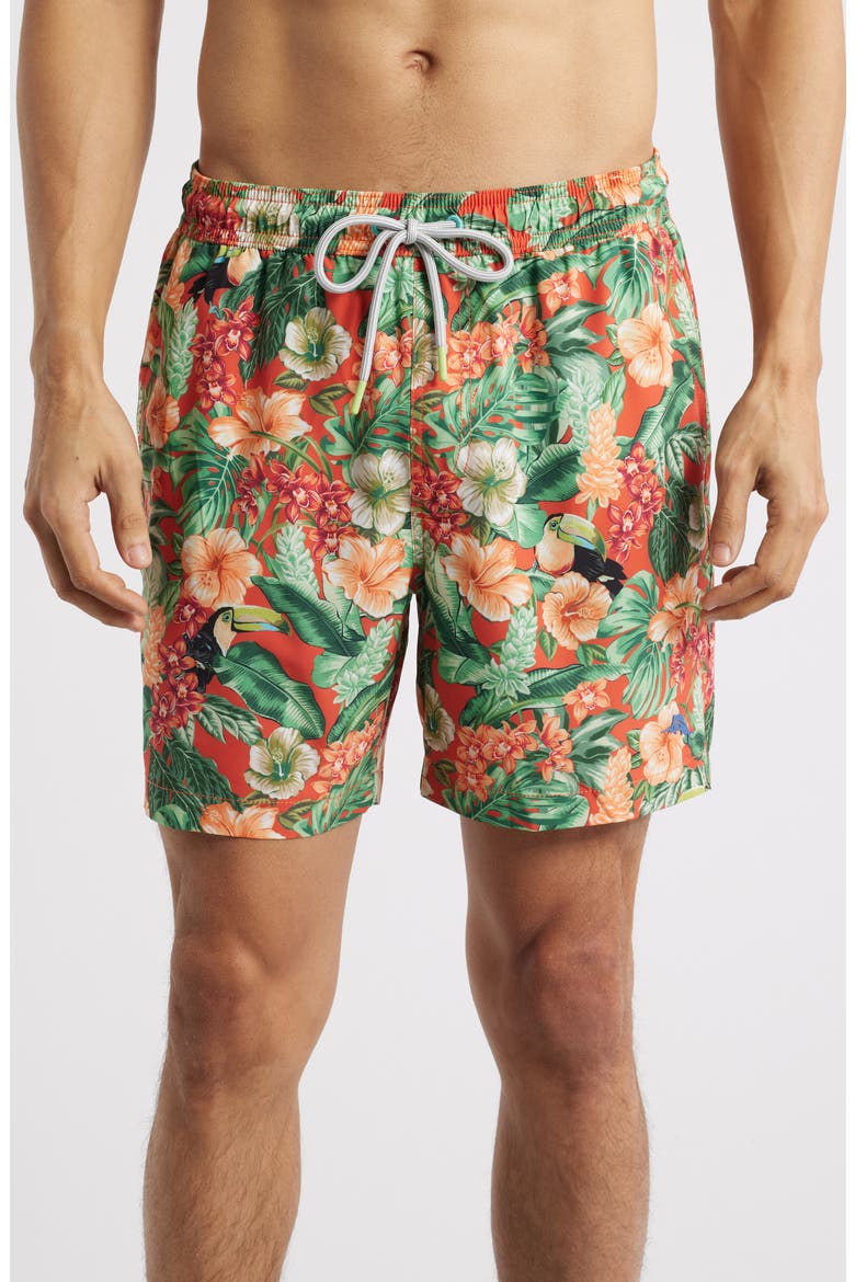 Naples Toucan Paradise Swim Trunks, Main, color, MANGO TANGO