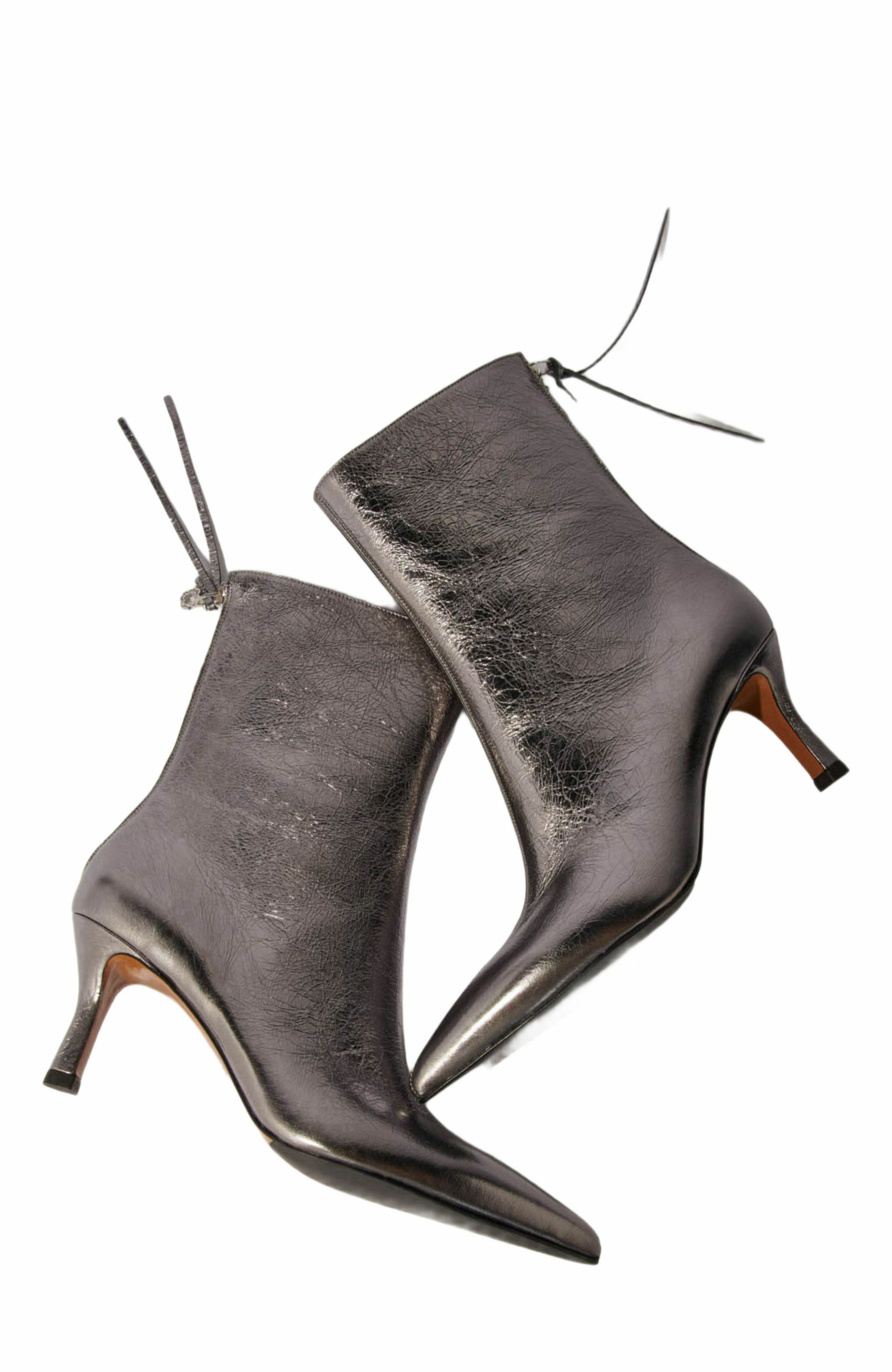 maje Metallic pointed-toe boots, Alternate, color, 