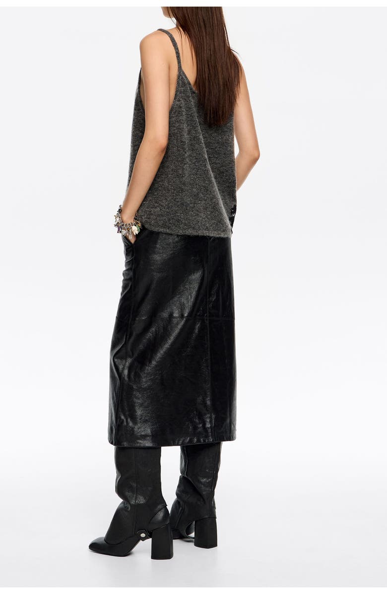 Bimba y Lola Leather A-Line Midi Skirt, Alternate, color, Black