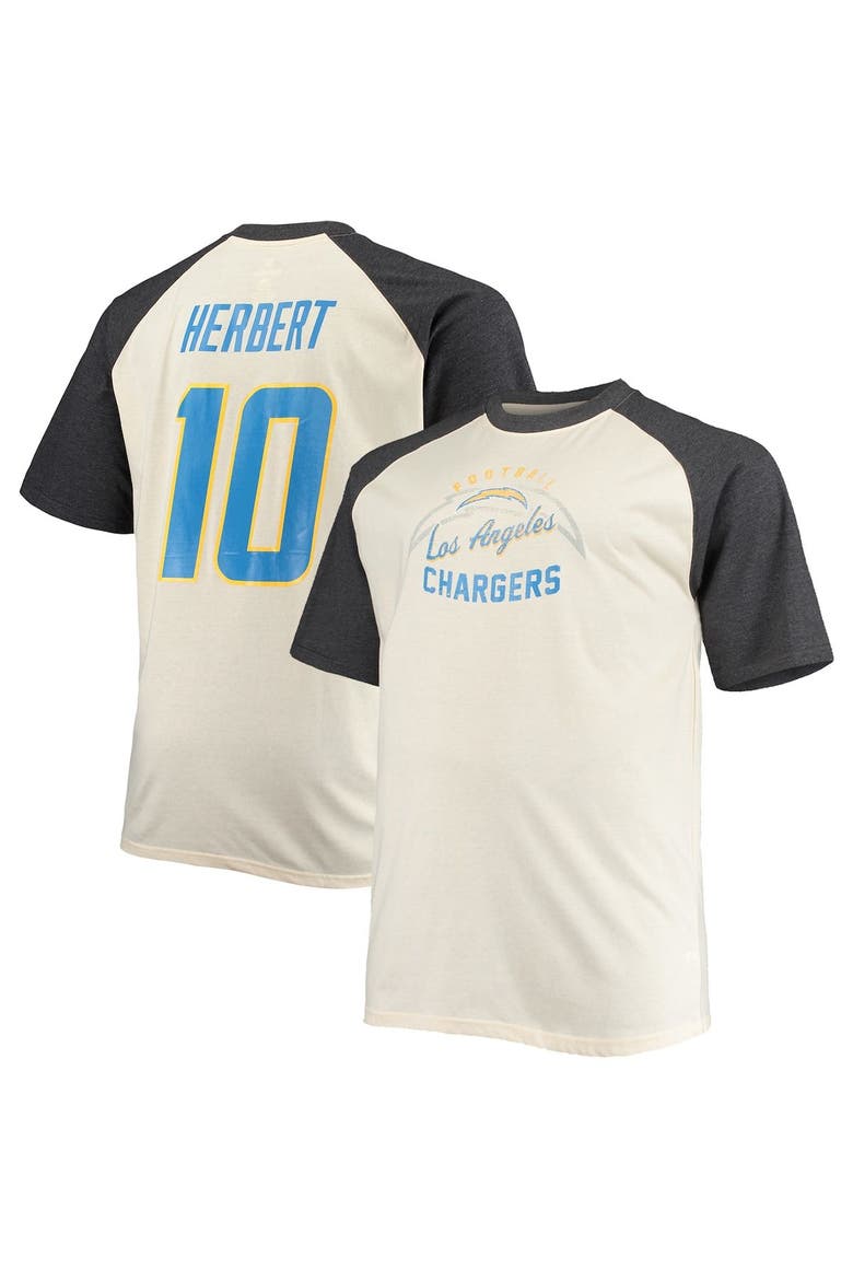 Men's Justin Herbert Oatmeal Los Angeles Chargers Big & Tall Player Name & Number Raglan T-Shirt, Alternate, color, Oatmeal