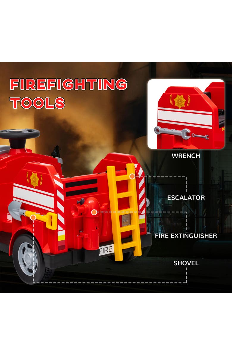 Qaba 12V Kids Ride on Fire Truck w/ Siren, Flashing Lights, Alternate, color, Red