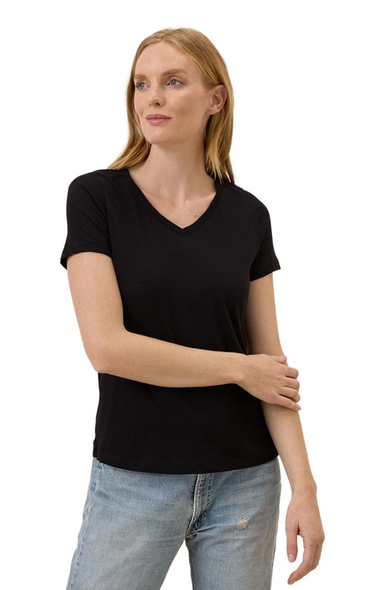 Pact Organic Cotton Featherweight Slub V-Neck Tee, Alternate, color, Black