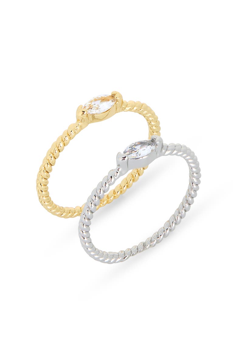 2-Pack Mixed Metal Cubic Zirconia Rings, Main, color, CLEAR- GOLD- SILVER
