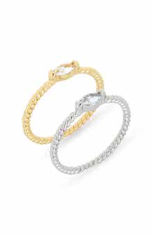 2-Pack Mixed Metal Cubic Zirconia Rings