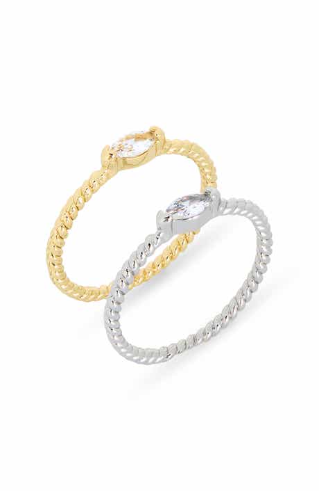 2-Pack Mixed Metal Cubic Zirconia Rings