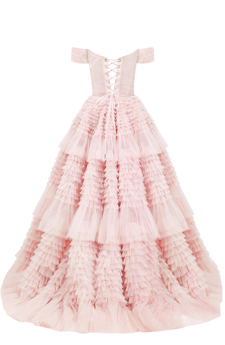 Milla Misty Rose Off-The-Shoulder Frill-Layered Gown, Alternate, color,