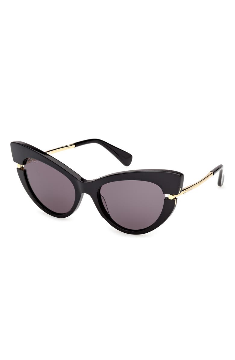Max Mara 56mm Cat Eye Sunglasses, Alternate, color, Shiny Black Gold / Smoke