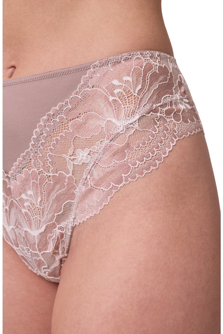 Floral Lace & Microfiber Thong, Alternate, color, MOONSHELL/ CHANTILLY