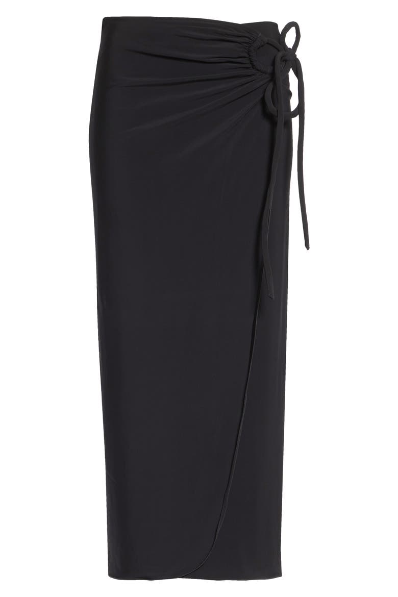 Beachwear Ruched Jersey Wrap Skirt, Alternate, color, BLACK