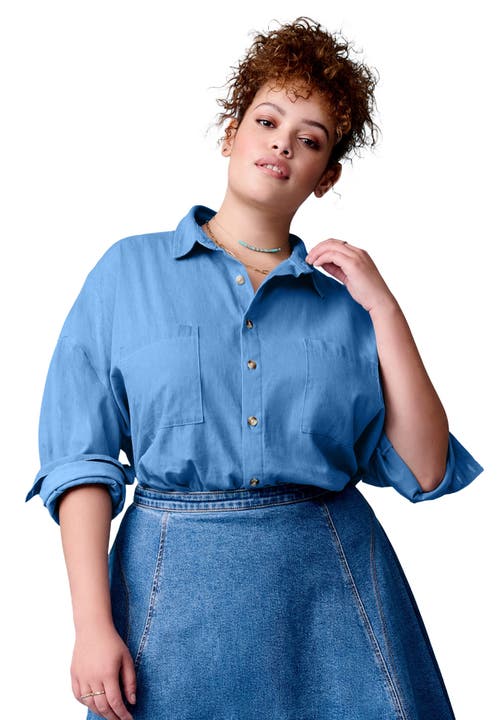June + Vie Chambray Blouse In Blue