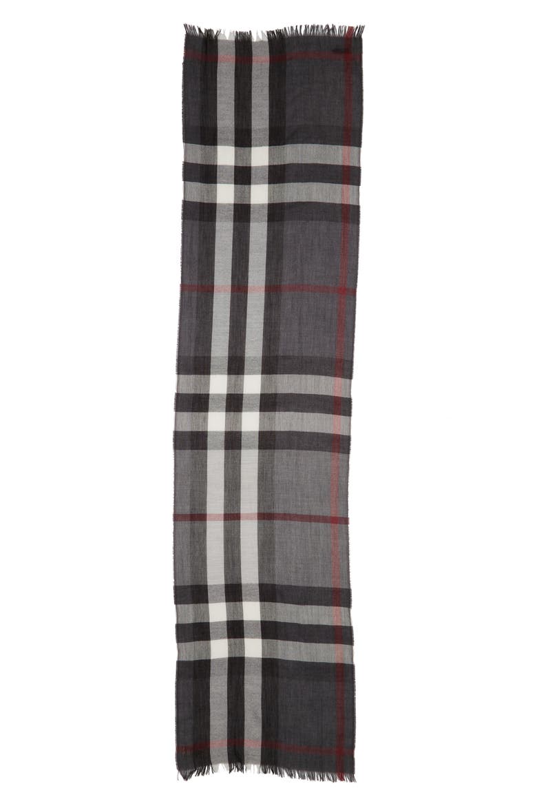 Tonal Lightweight Check Cashmere Wool Scarf, Main, color, CHARCOAL