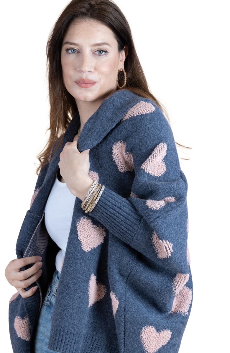 SAACHI Textured Heart Cardigan, Alternate, color, Denim