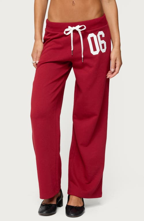 Edikted 06 Wide Leg Cotton Blend Drawstring Sweatpants In Burgundy