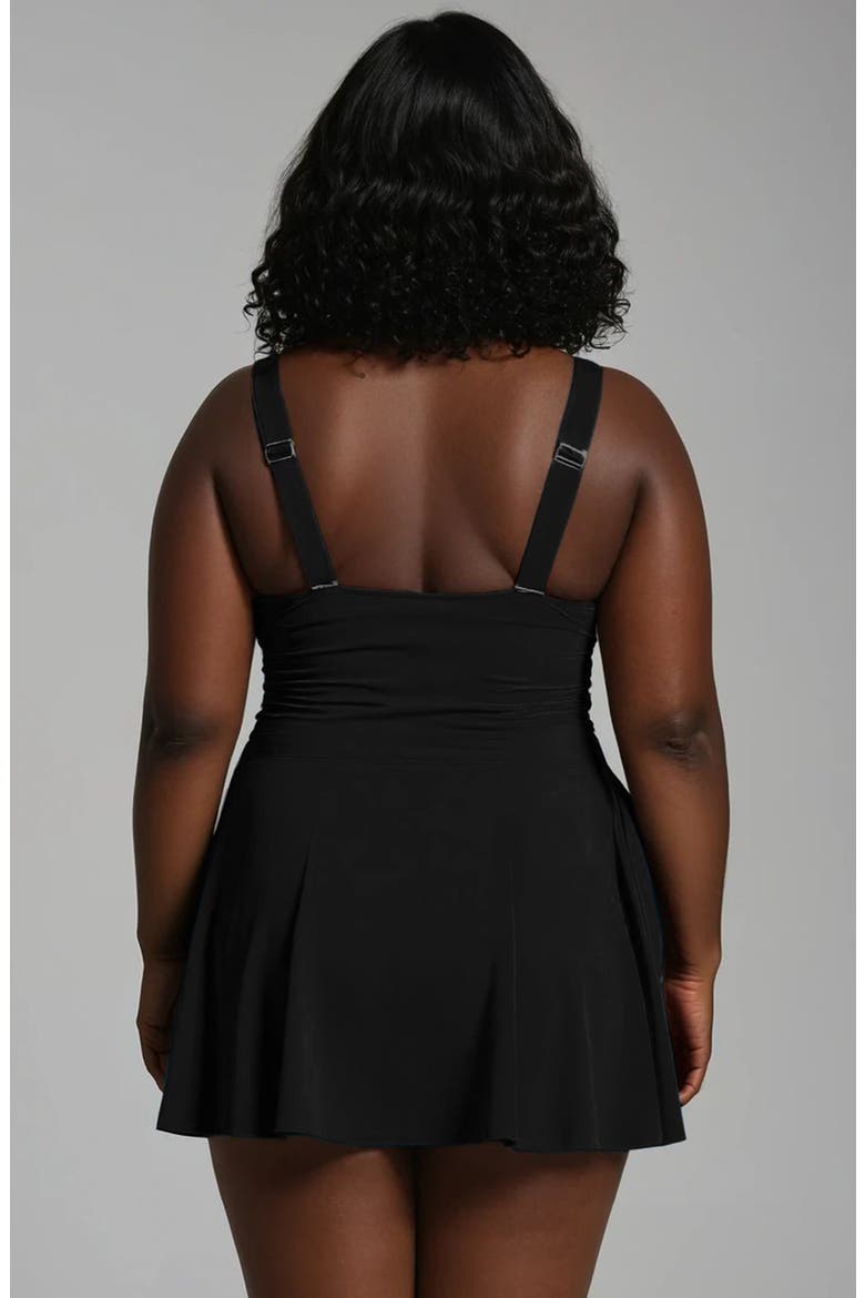 Plus Size Hayley Tankini-Style Swim Dress With Adjustable Straps and Hidden Bikini Bottoms, Alternate, color, Black