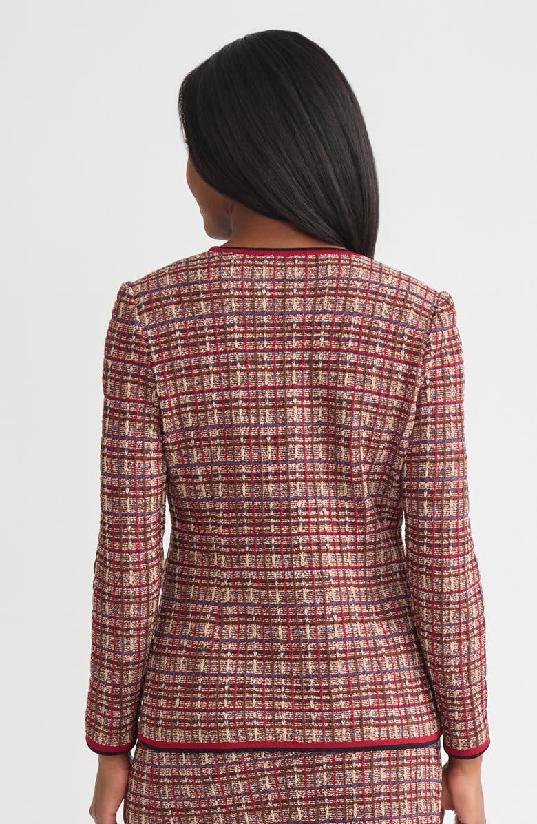 Misook Tailored Plaid Multi-Stitch Knit Jacket, Alternate, color, Scarlet Red/Truffle