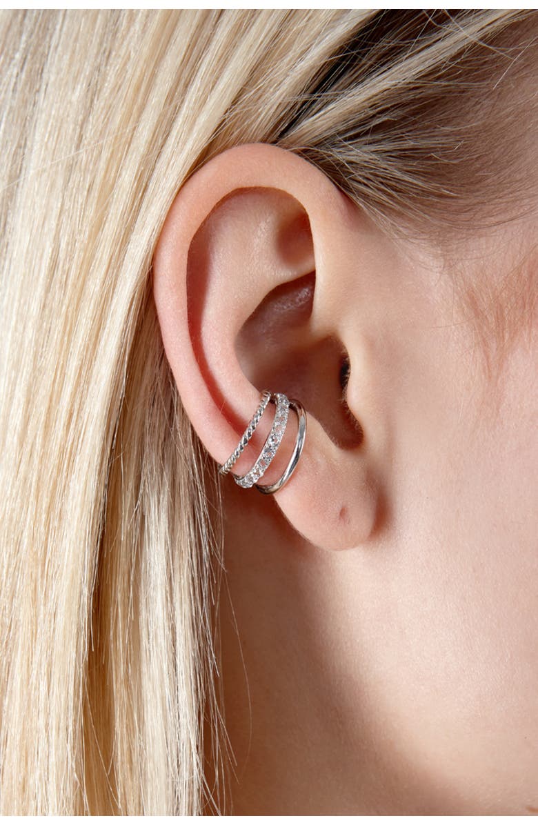 Lucy Quartermaine Skinny Drip Triple Ear Cuff with White Topaz, Alternate, color, Sterling Silver