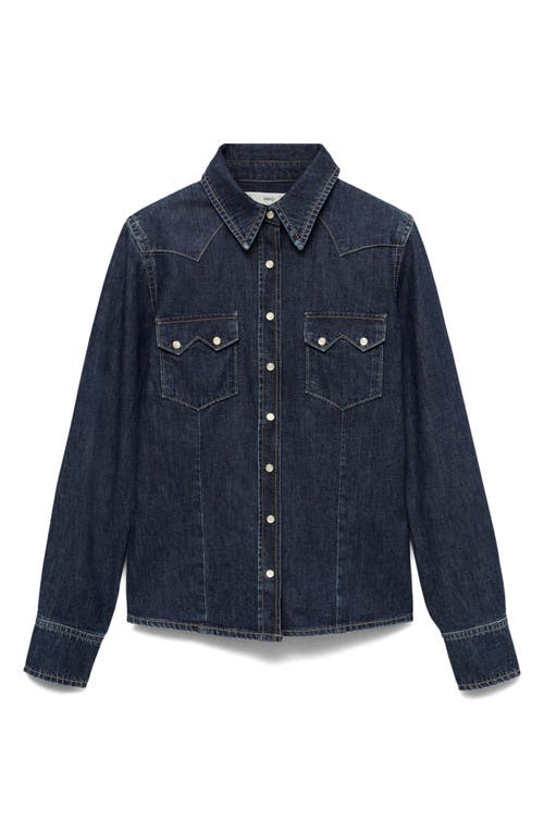 Mango Western Denim Snap-up Shirt In Blue