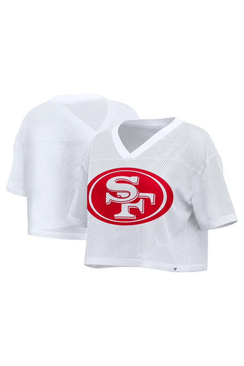 Women's Fanatics White San Francisco 49ers Oversized Mesh Cropped V-Neck Jersey, Main, color, White