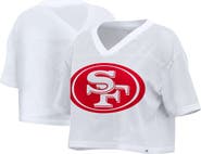 FANATICS Women's Fanatics White San Francisco 49ers Oversized Mesh Cropped V-Neck Jersey