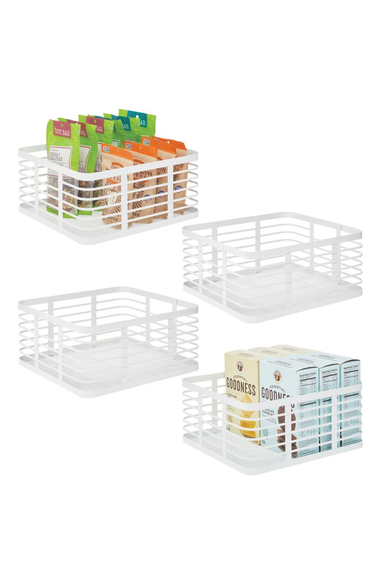 mDesign Metal Pantry Basket with Handles - Set of 4 - Matte White, Alternate, color, Matte White