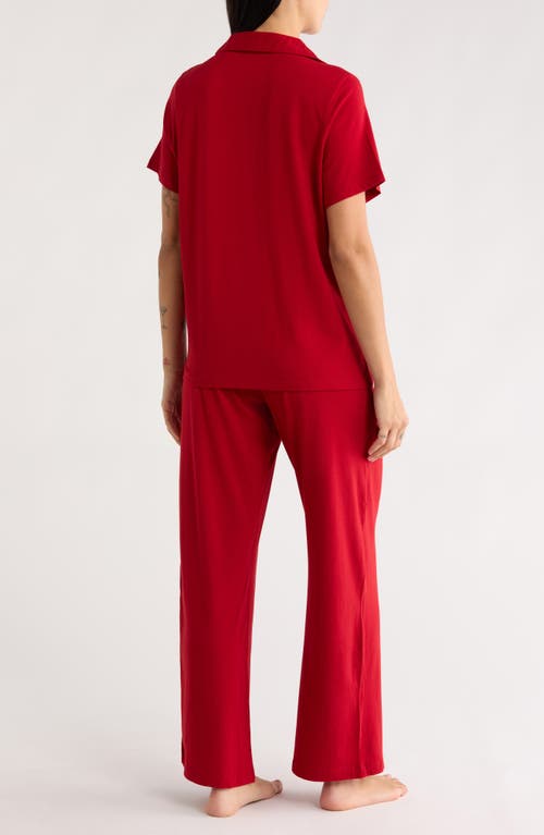 Calvin Klein Notch Collar Knit Pajamas In Red