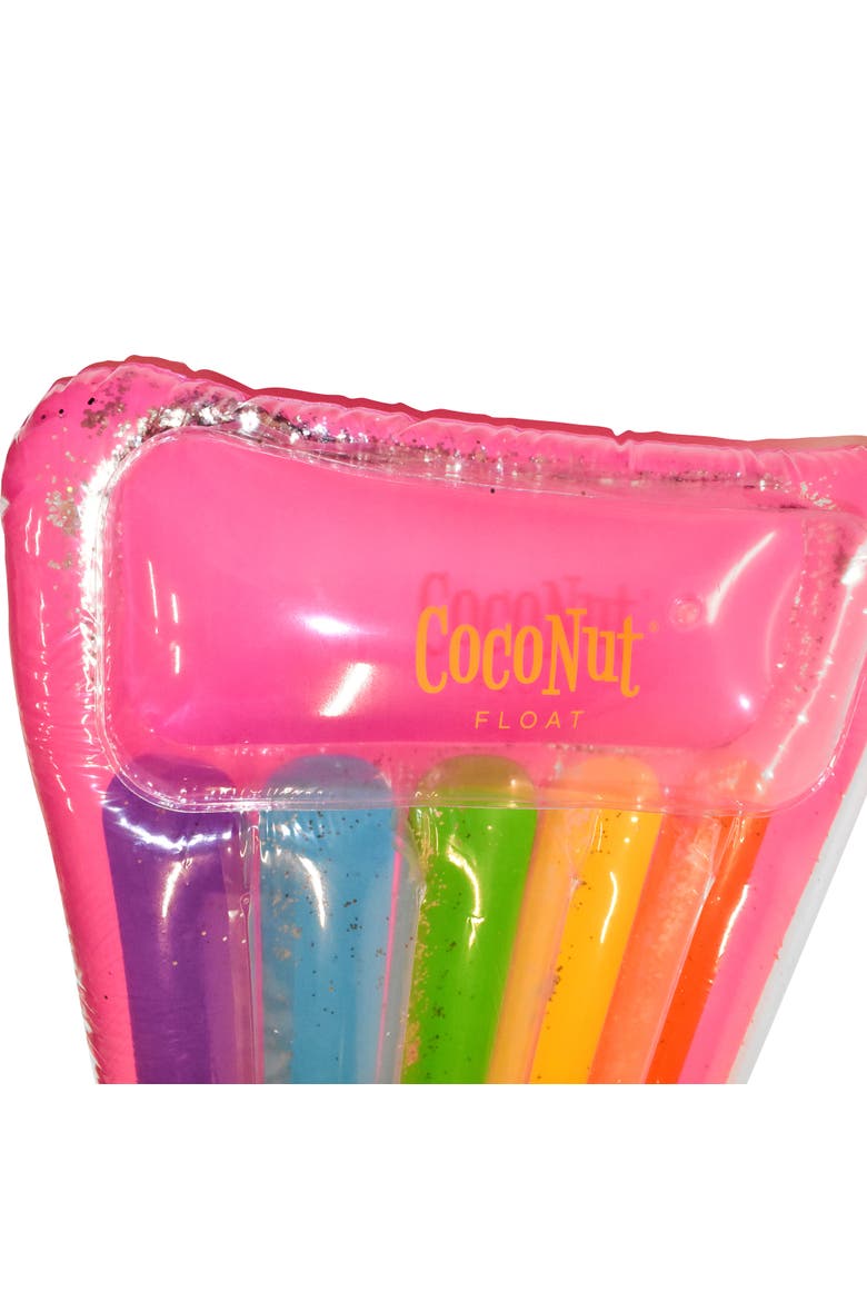 Glitter Rainbow Pool Lounge 68X 28 Inch Inflatable Water Raft, Alternate, color, Multicolored