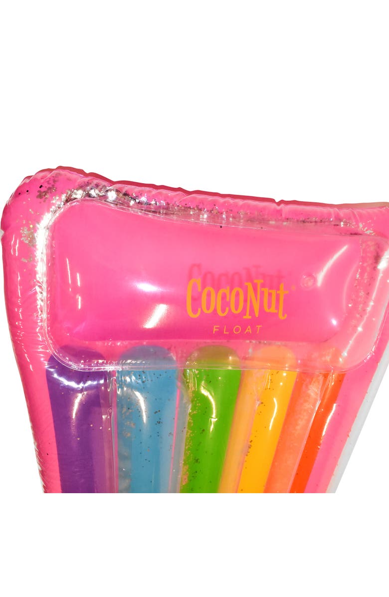 Coconut Float Glitter Rainbow Pool Lounge 68X 28 Inch Inflatable Water Raft, Alternate, color, Multicolored