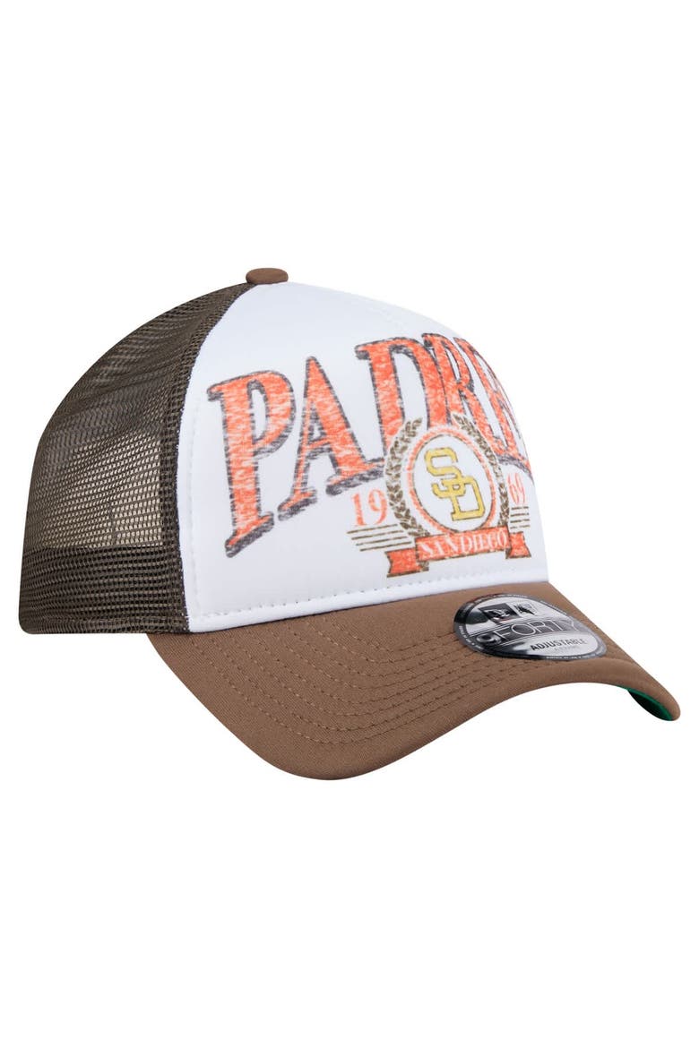 Men's New Era  Brown San Diego Padres Distressed 9FORTY A-Frame Adjustable Trucker Hat, Alternate, color, Brown