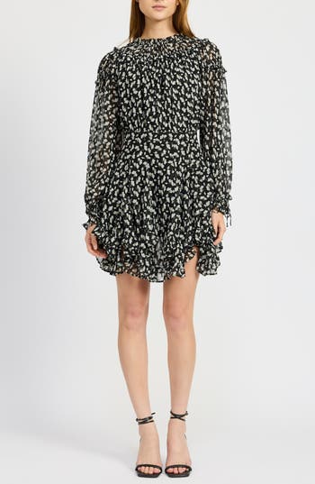 En Saison Genevieve Long Sleeve Chiffon Minidress In Multi