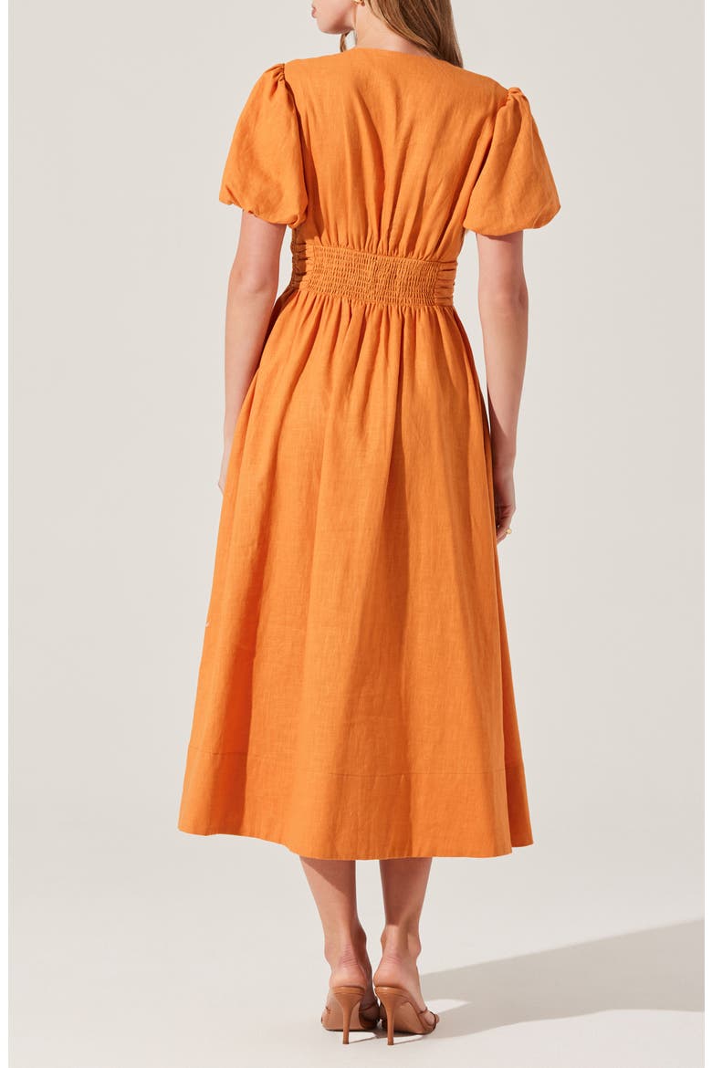 Citrine Bow Linen & Cotton Midi Dress, Alternate, color, TURMERIC ORANGE