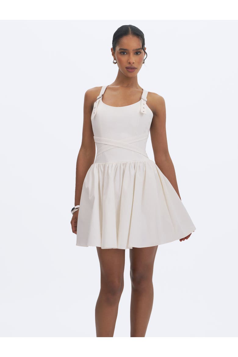 Francine Cotton Denim Crossover Strap Mini Dress, Alternate, color, White