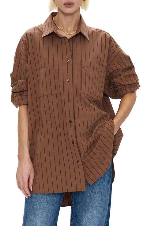 Rena Oversize Stripe Stretch Cotton Button-Up Shirt