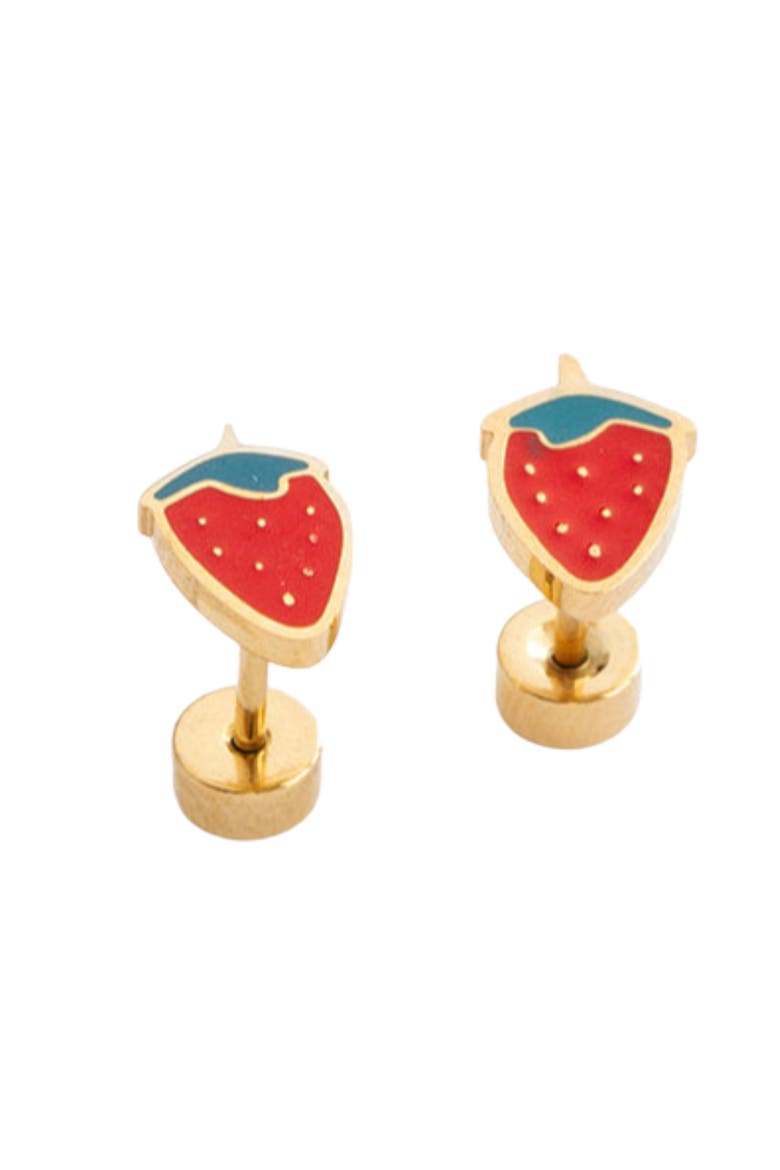Girls' Strawberry Hypoallergenic Flatback Stud Earrings, Main, color, Red