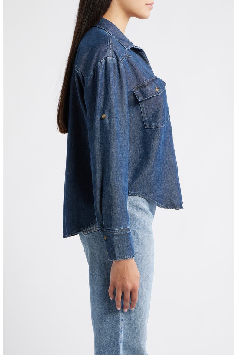 Roll Tab Denim Button-Up Shirt, Alternate, color, MOONLIT INDIGO WASH