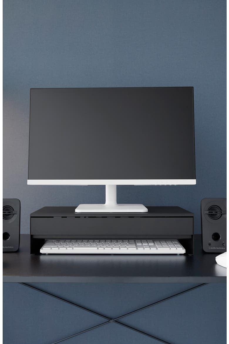 Monitor Stand with Drawer, Alternate, color, BLACK