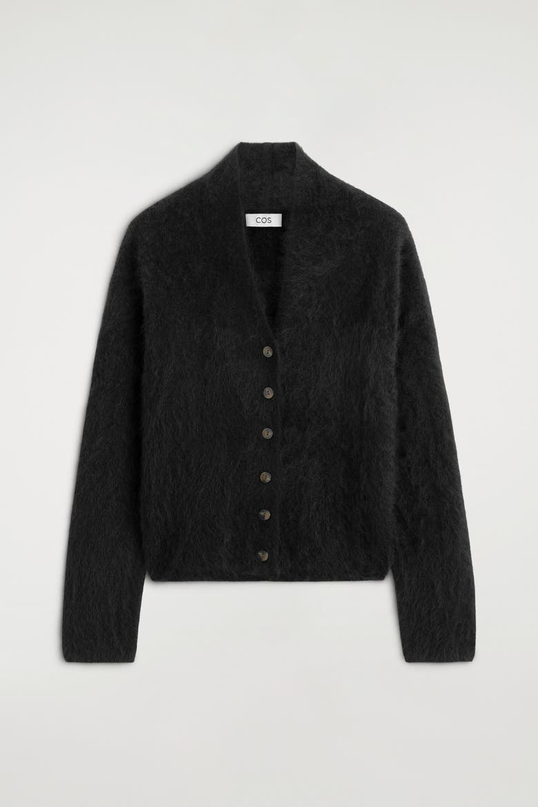 Draped Brushed Merino Wool Cardigan, Alternate, color, BLACK