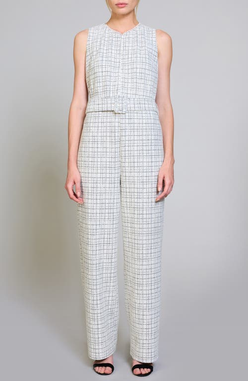 MELLODAY Belted Sleeveless Jumpsuit in Ivory/Black Tweed 