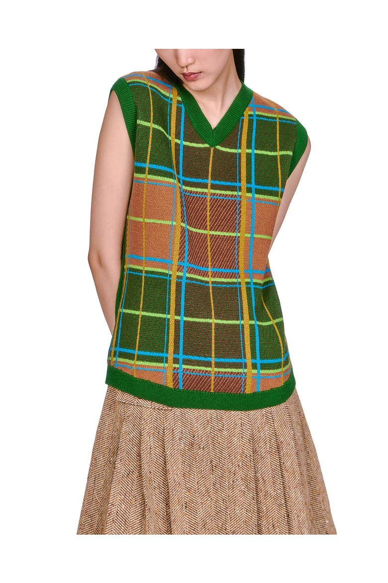 Plaid Sweaters Vest, Alternate, color, Leaf Green Multi
