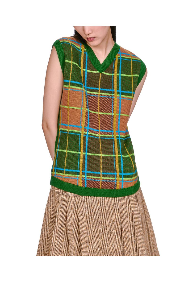 Anna Sui Plaid Sweaters Vest, Alternate, color, Leaf Green Multi