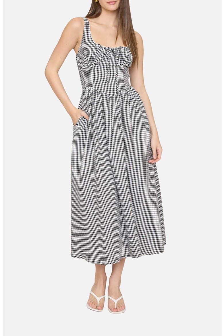 Gingham Fit & Flare Midi Dress, Main, color, BLACK