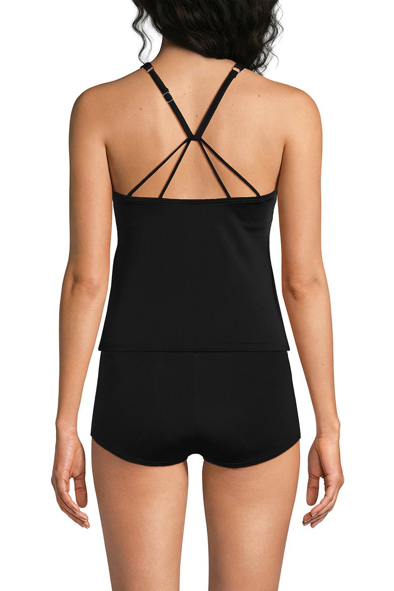 DDD-Cup Chlorine Resistant Tugless High Neck Strappy Back Tankini Swimsuit Top, Alternate, color, Black